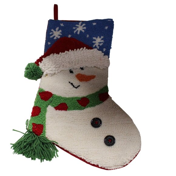Hooked 3D Snowman Christmas Stocking 15” Needle Punch w/Pom-Pom & Snowflake Desi - Picture 3 of 9